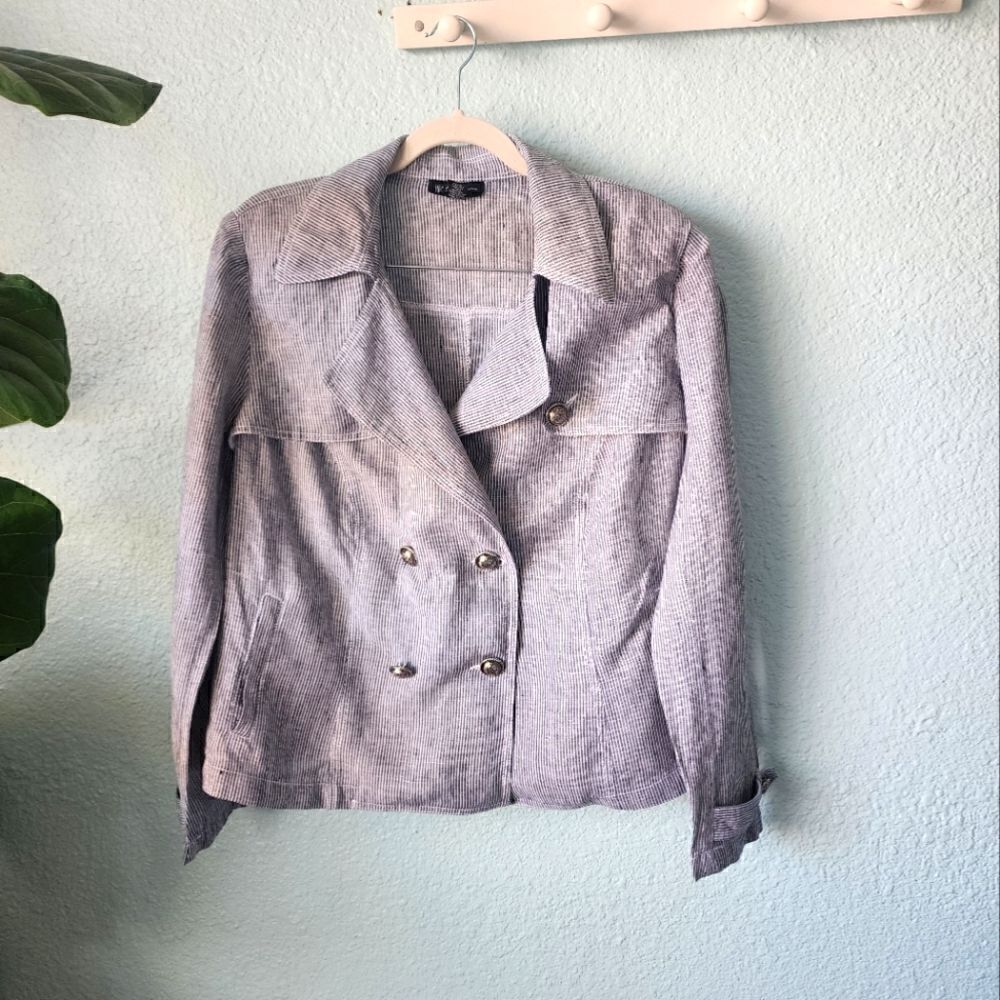 Inc international concepts linen jacket double breasted crop trench coastal